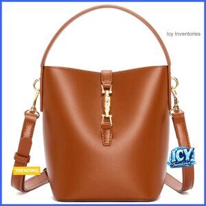 Small Vegan Leather Bucket Bag Crossbody Shoulder Purse